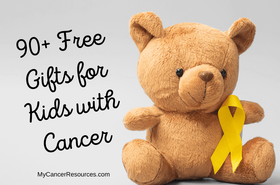 teddy bear with gold ribbon for free stuff for pediatric cancer patients