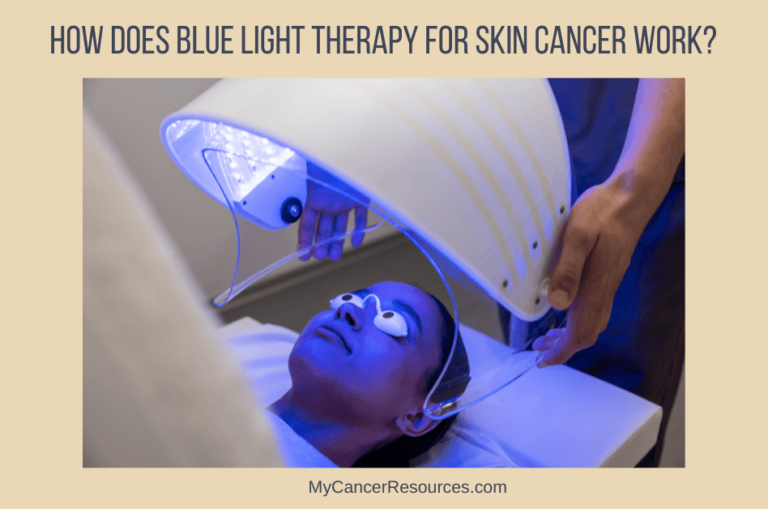 woman receiving blue light therapy for skin cancer treatment