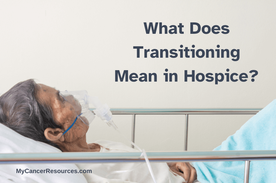Dying man in bed with text what does transitioning mean in hospice