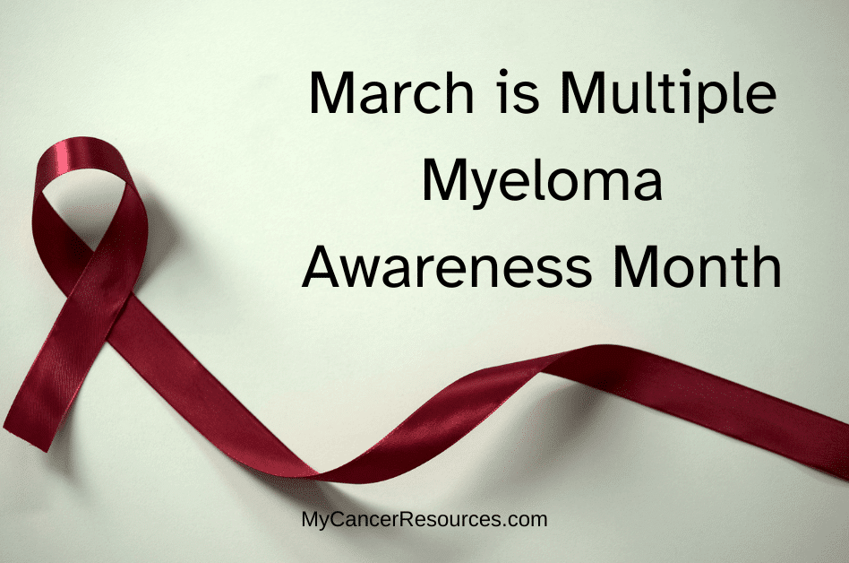 magenta ribbon on cream background for multiple myeloma awareness month