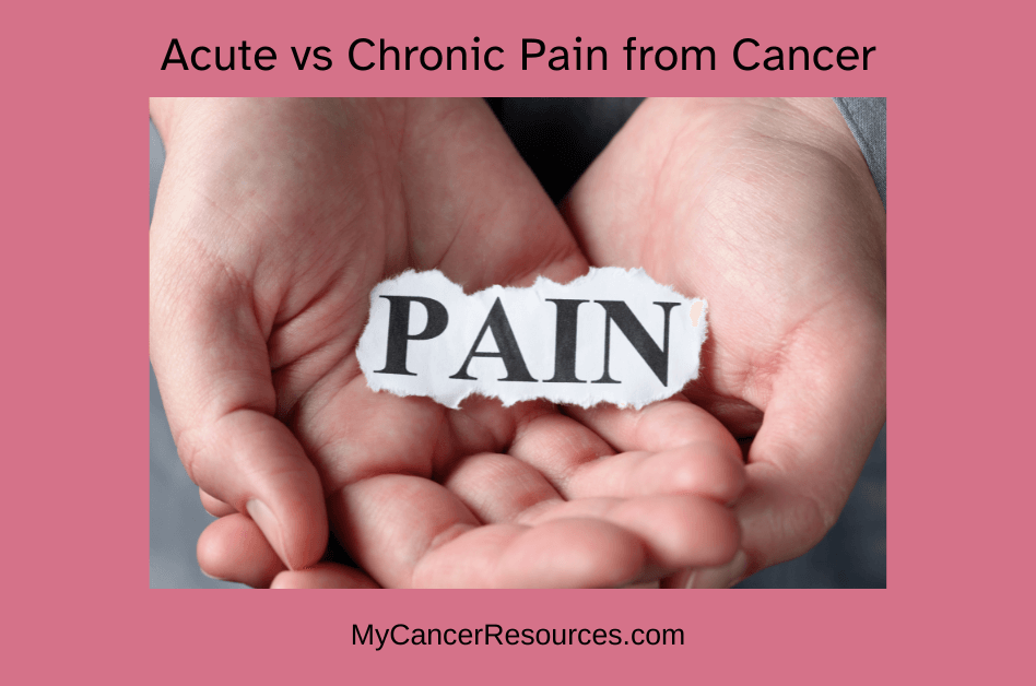 hands holding paper saying pain to describe acute vs chronic pain from cancer