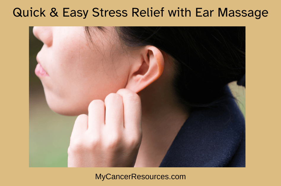 woman performing ear massage for stress on herself