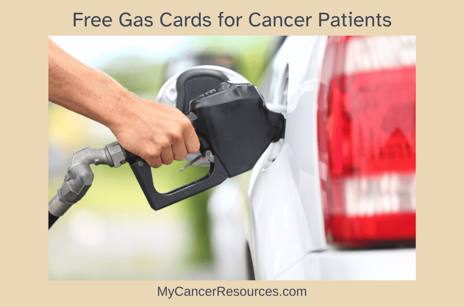 hand pumping gas into car with text overlaid stating free gas cards for cancer patients